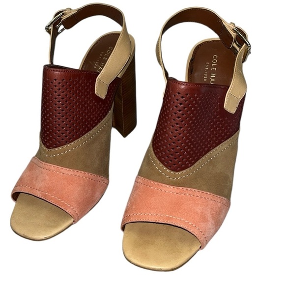 Cole Haan Tabby High Slingback Peep Toe Dress Sandals  Zinfandel/Dune color - Picture 1 of 14